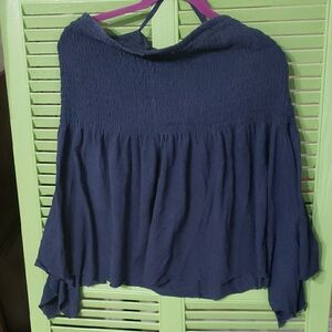 Dkny Blue Smocked 3/4 Sleeve Blouse